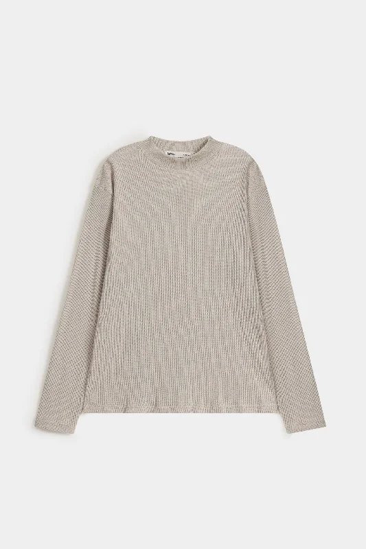 Stock Clearance Textured Full Sleeves Mock Neck T-shirt