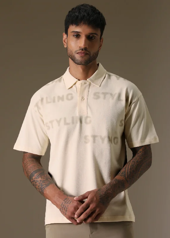 Take Advantage Faded Print Cream Polo T-shirt