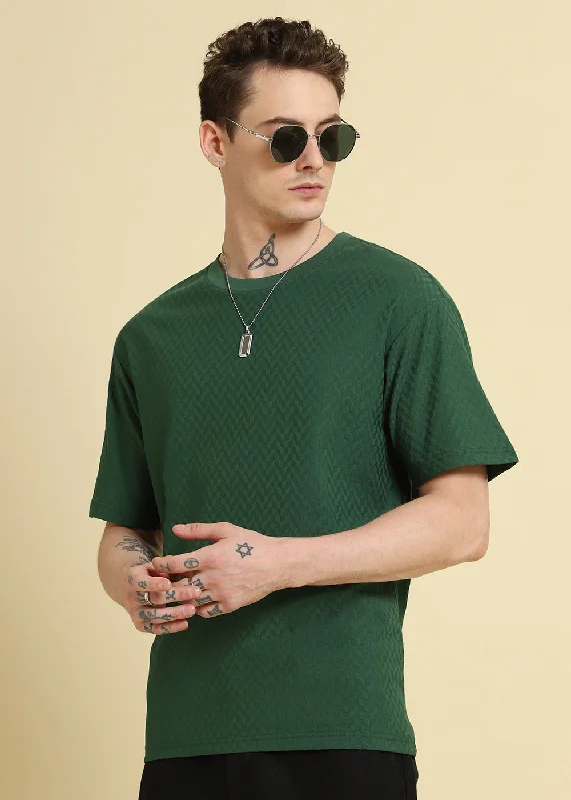 Stock Up and Save Green Textured Weave Oversized T-shirt