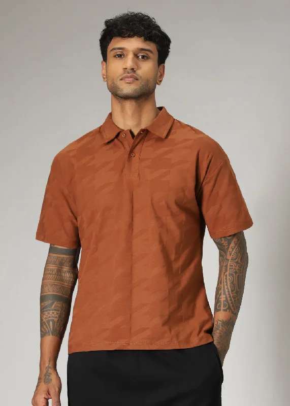 Mega Discount Herringbone Pattern Brown Polo T-shirt