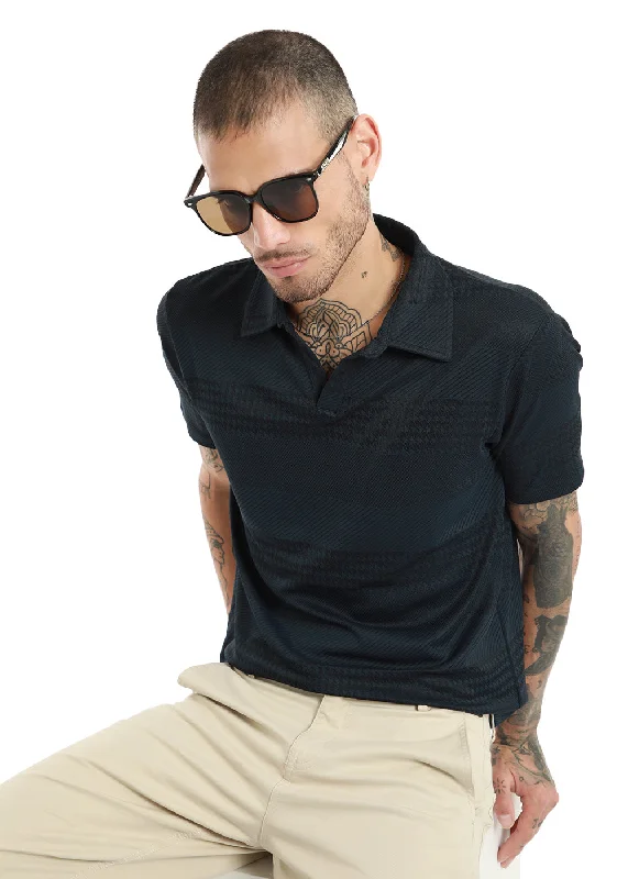 Price Break Jacquard Dark Blue Polo T-shirt