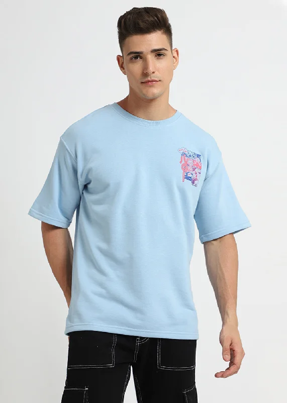 Weekend Specials to Cherish Light Blue Oversized T-shirt