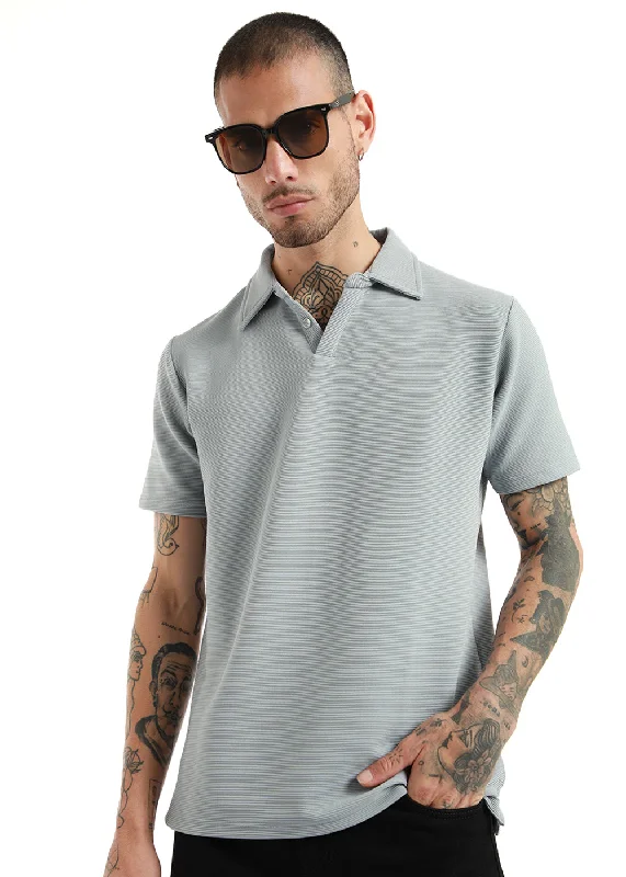 Lowest Rates Light Gray Textured Polo T-shirt