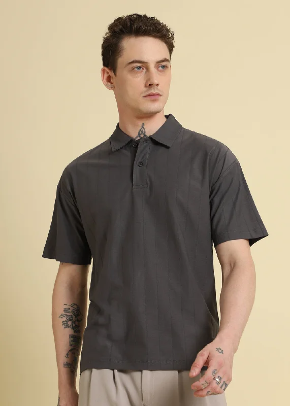Don't Delay Magnetic Grey Striped Polo T-shirt