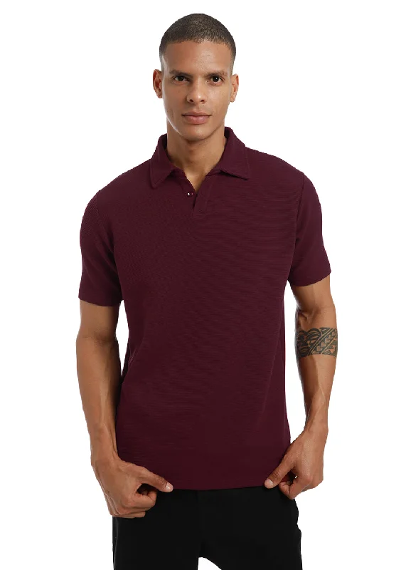 Special Offer Maroon textured Polo T-shirt