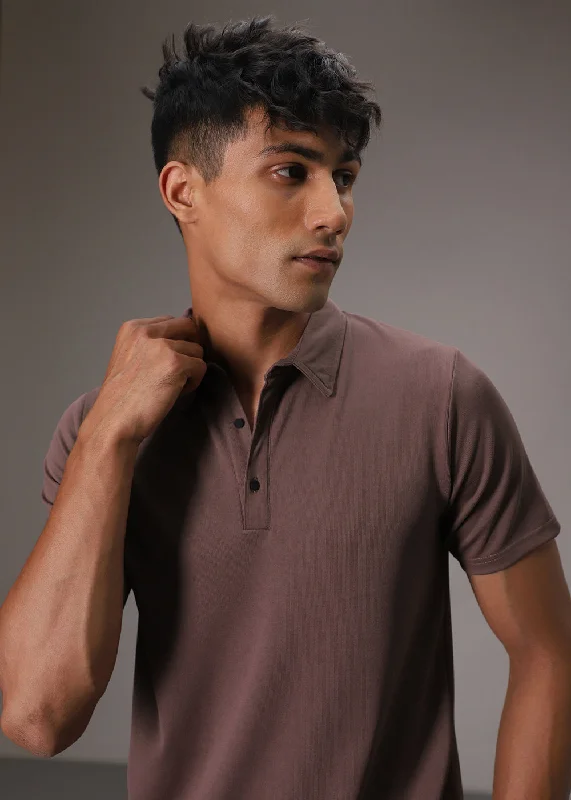 Weekend Discounts to Enjoy Mauve Ribbed Polo T-shirt