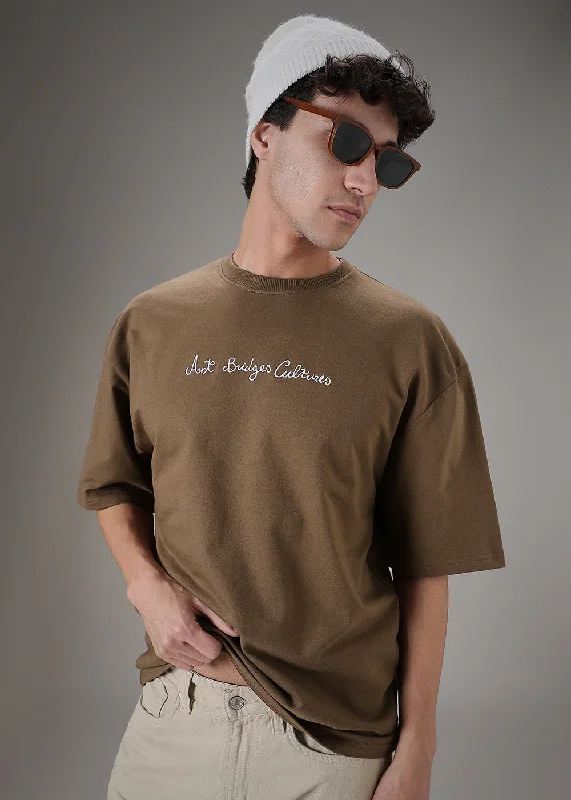 Sale Event Minimalist Print Brown Oversized T-shirt