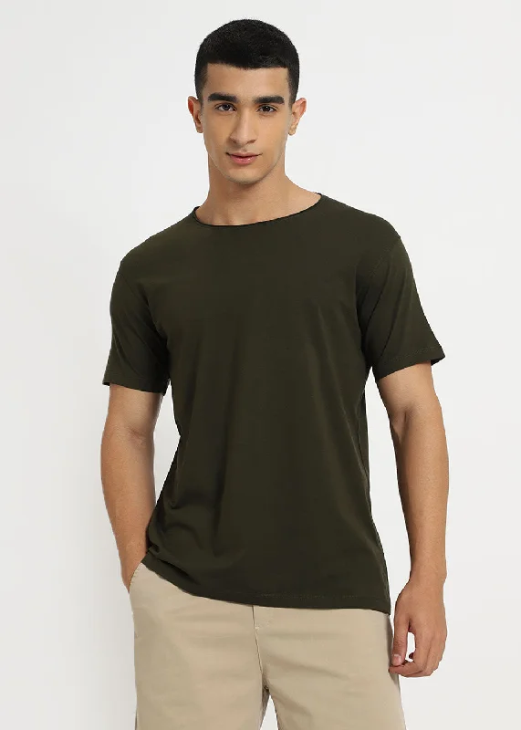 Savings Event Moss Green Crew neck T-shirt