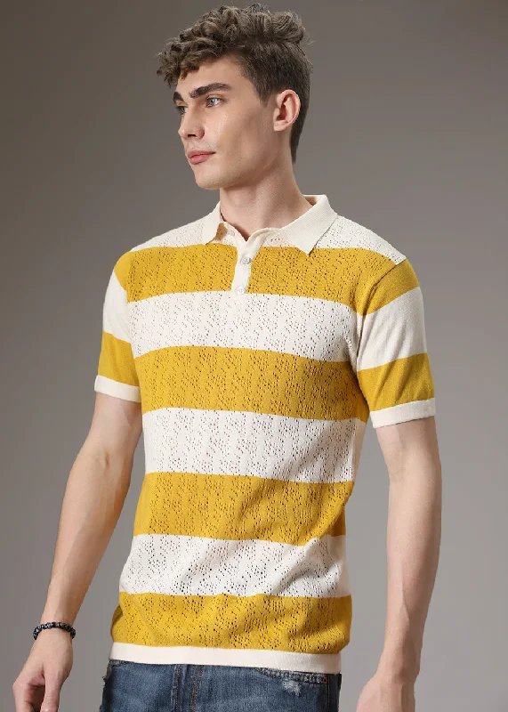 Bargain Prices Mustard Knitted Polo T-shirt