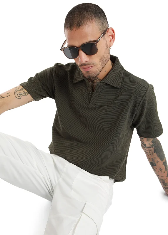 Price Blitz Olive Green Textured Polo T-shirt