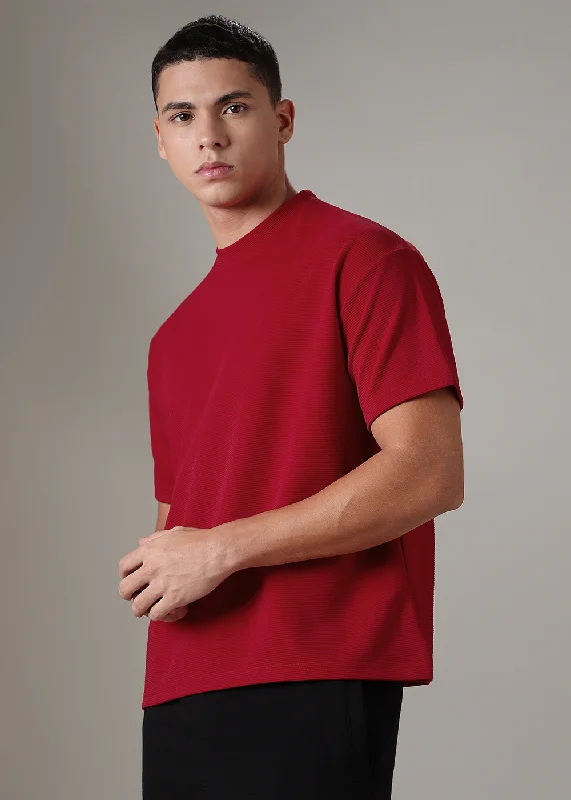 Weekend Offers That Please Oversized Red Textured T-shirt