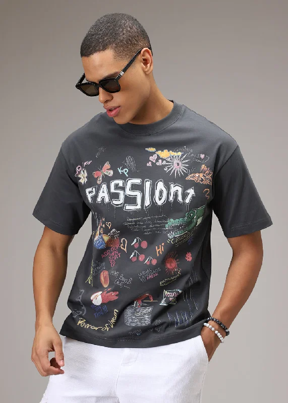 Price Slash Passion Grey Printed Oversized T-shirt