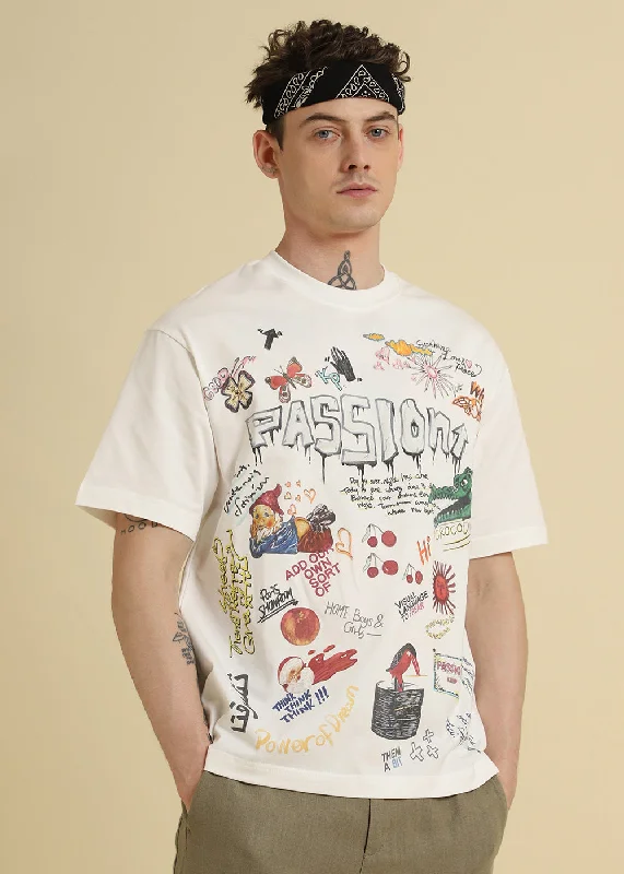 Can't Be Beat Passion White Printed Oversized T-shirt