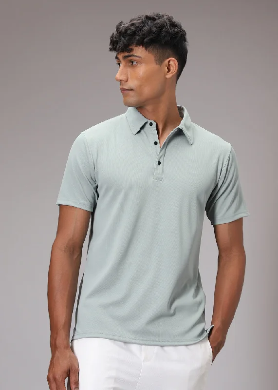 Weekend Wonders Await! Pastel Green Ribbed Polo T-shirt