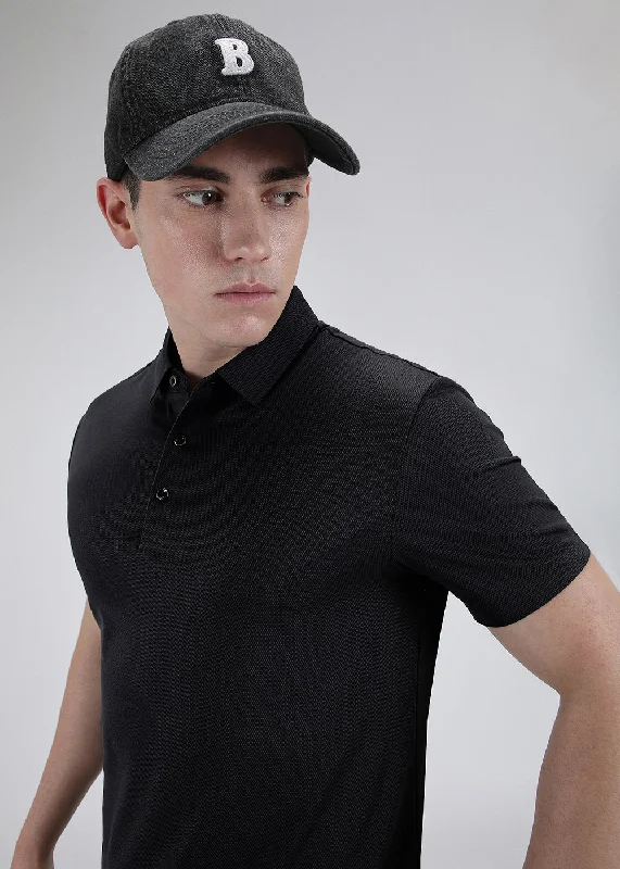 Act Fast Patterned Black Stitchless Polo T-shirt
