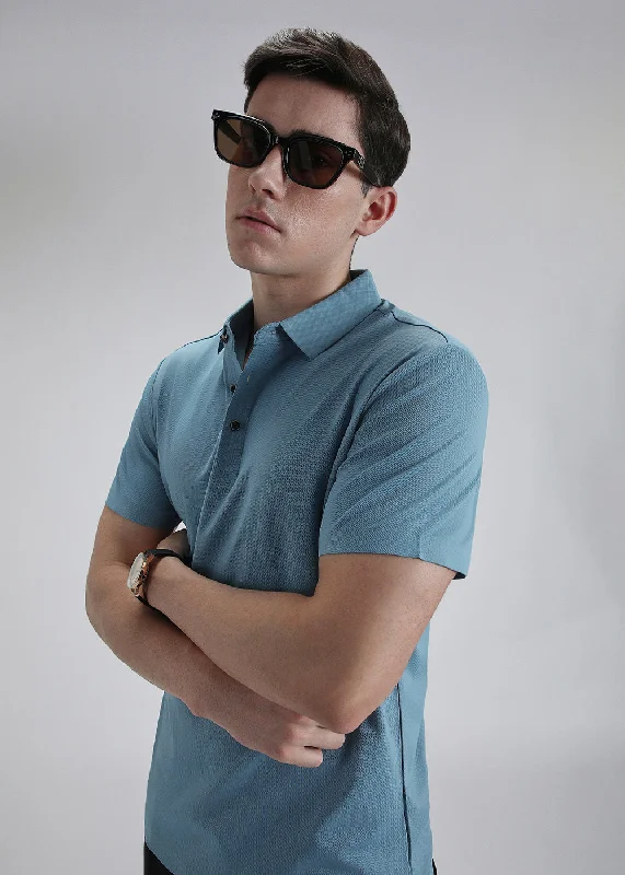 Year-End Clearance Patterned Blue Stitchless Polo T-shirt