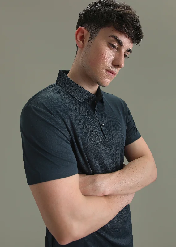 Major Savings Patterned Dark Blue Stitchless Polo T-shirt