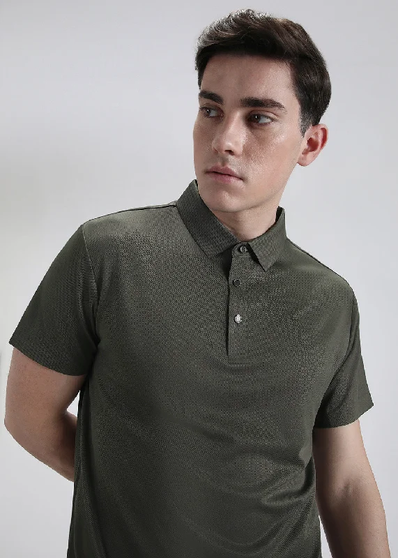 Reduced Price Patterned Olive Green Stitchless Polo T-shirt