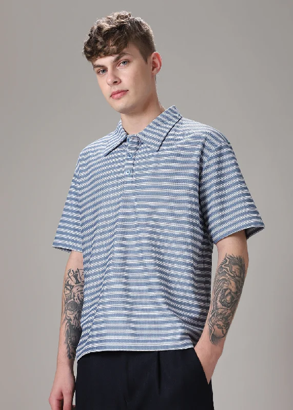 Unbeatable Deal Striped Blue Oversized Polo  T-shirt