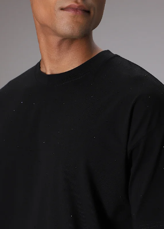 Weekend Discounts to Enjoy Stud Black Oversized T-Shirt