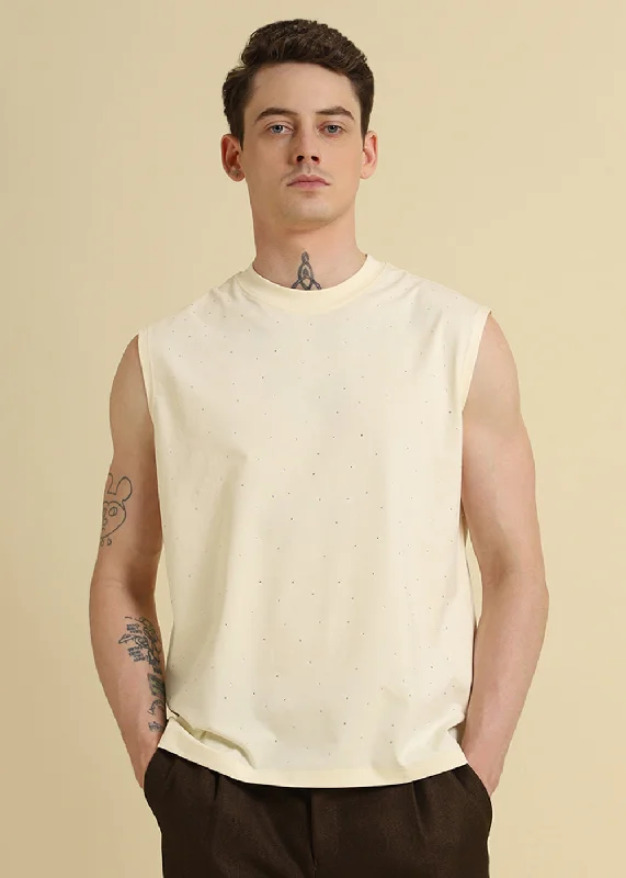 Weekend Savings Sensation Stud Embellished Cream Tank