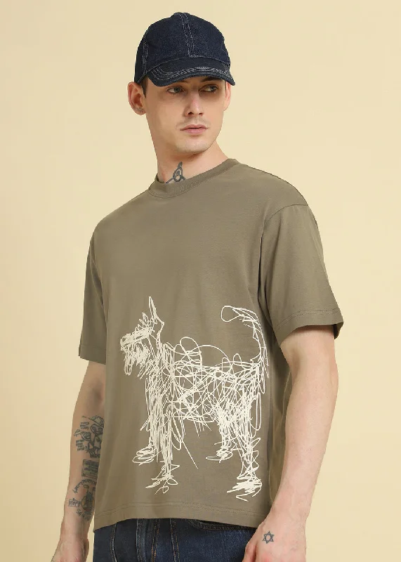 Factory Direct Sale Tan Doodle Paws Oversized T-shirt