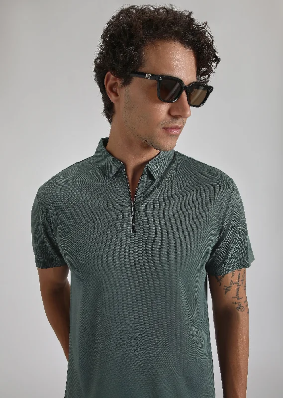 Massive Deals Teal Zipper Stitchless Polo T-shirt