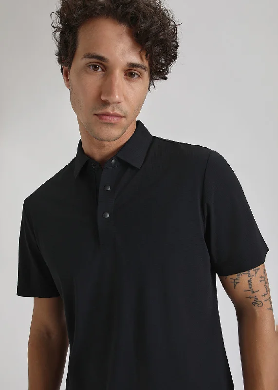 Don't Delay Textured Black Stitchless Polo T-shirt