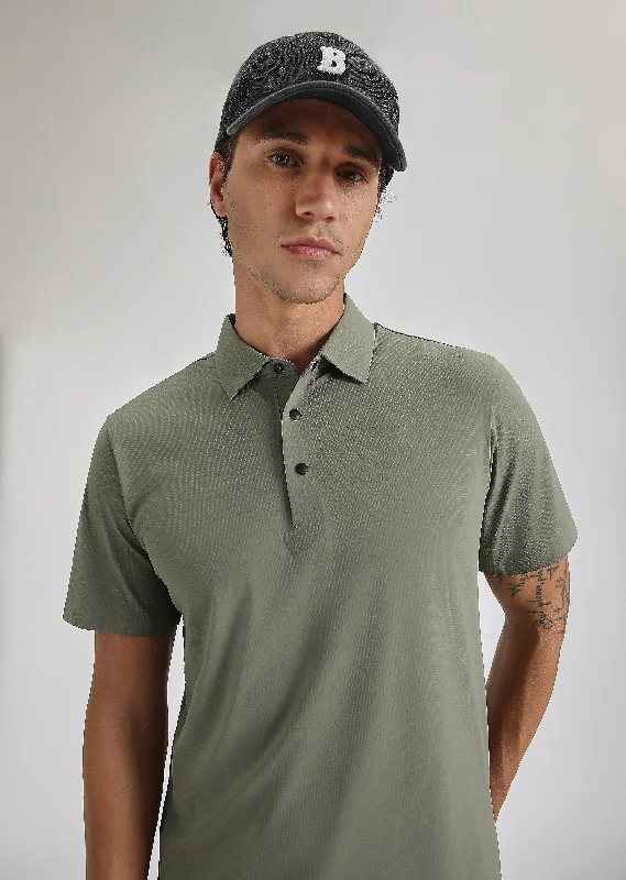 Weekend Savings Sensation Textured Olive Stitchless Polo T-shirt