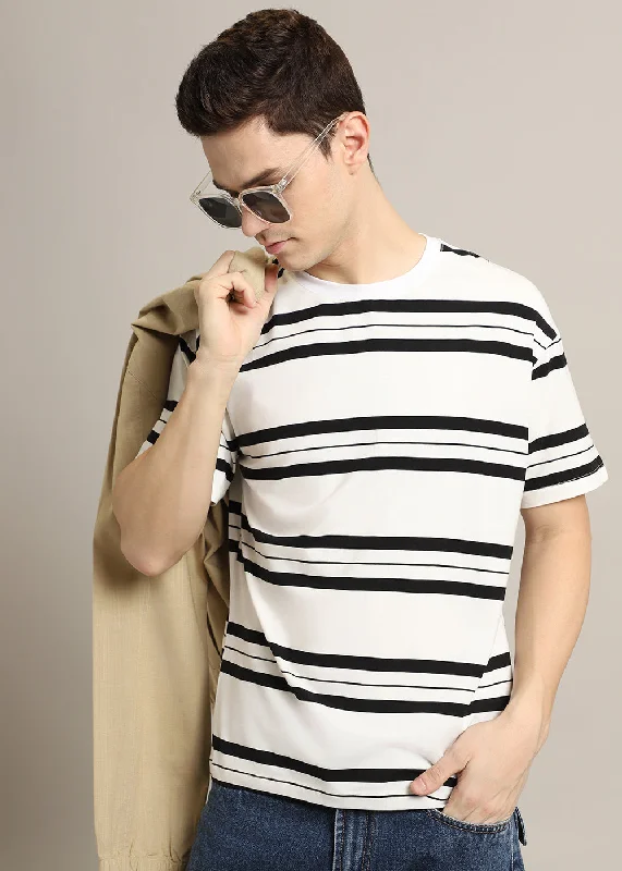 Buy More, Save More White And Black Stripe T-Shirt