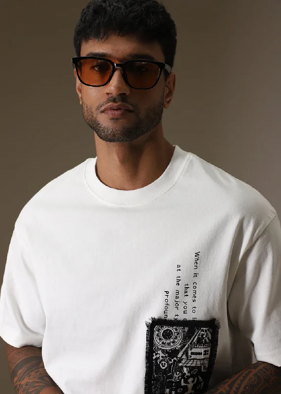 Deal Alert White Applique Printed Oversized T-shirt