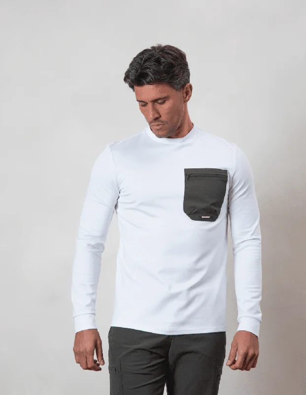 Online Exclusive White/Khaki L/S Tech Pocket T-Shirt