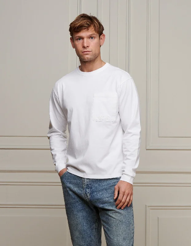 Weekend Discounts to Enjoy White L/S Pocket T-Shirt