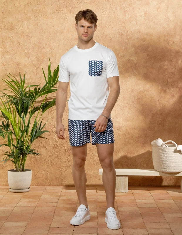 Super Sale White/Light Blue Illusion Pocket T-Shirt
