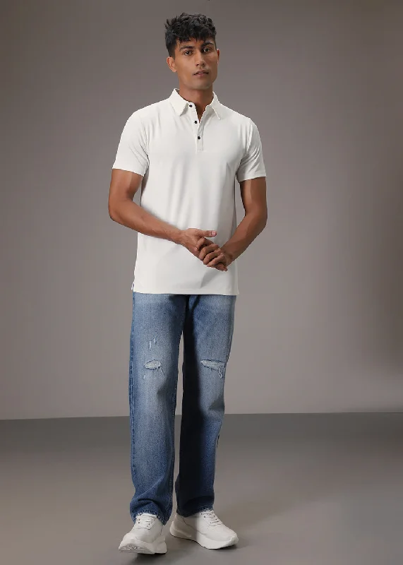Weekend Shopping Bliss White Ribbed Polo T-shirt