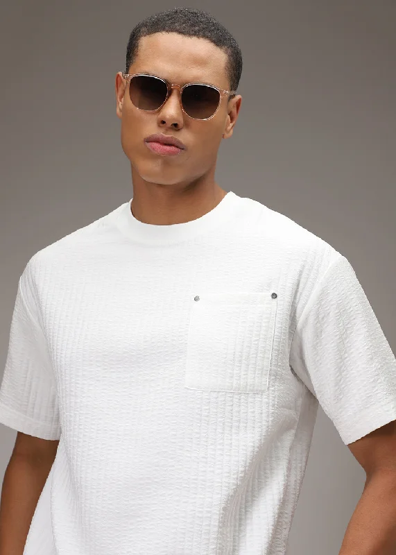 Crazy Deals White Textured Oversized T-shirt