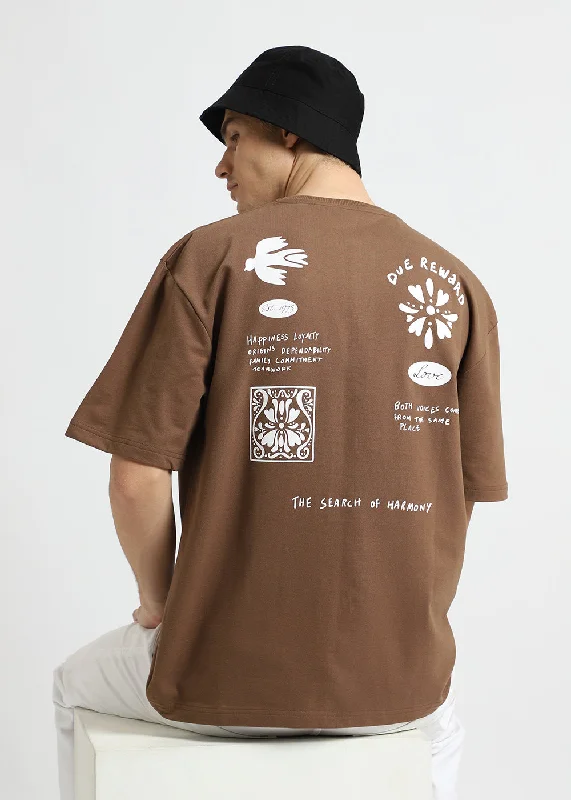 Savings Bonanza Wood Brown Oversized T-shirt