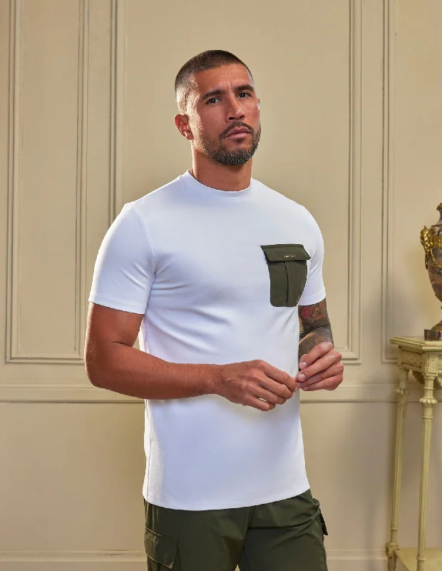 Hurry In Woven Pocket T-Shirt White/Olive